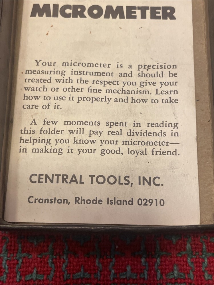 Vintage Central Tools Micrometer Rhode Island 🇺🇸 Unused!
