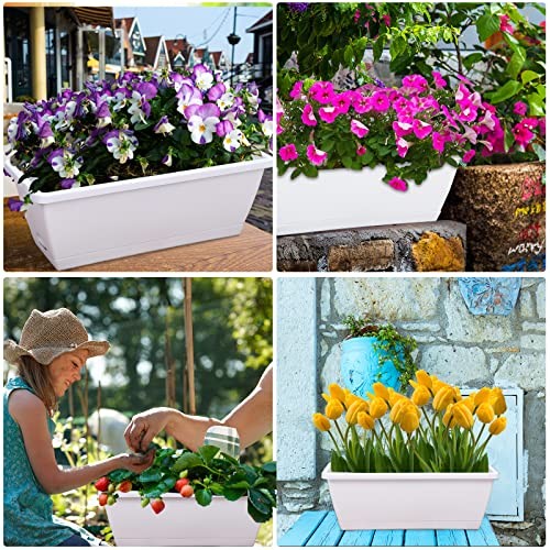 Window Box Planter, 7 Pack Plastic Vegetable Flower Planters Boxes 17 White