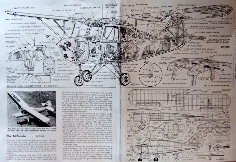 Aeronca TRI-TRAVELER PLAN + CONSTRUCTION ARTICLE for 32" FF or RC Model Airplane