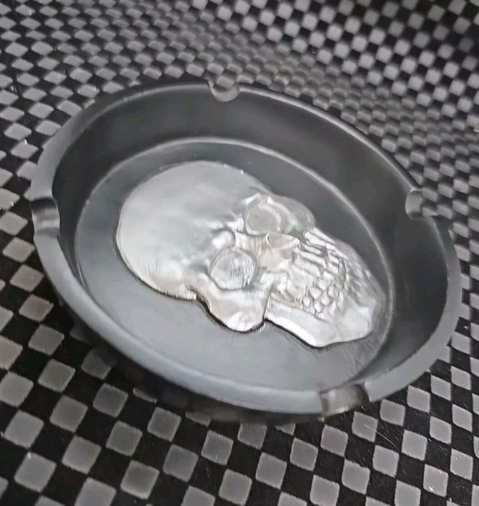 Silver Skull Polyresin Ashtray Tray