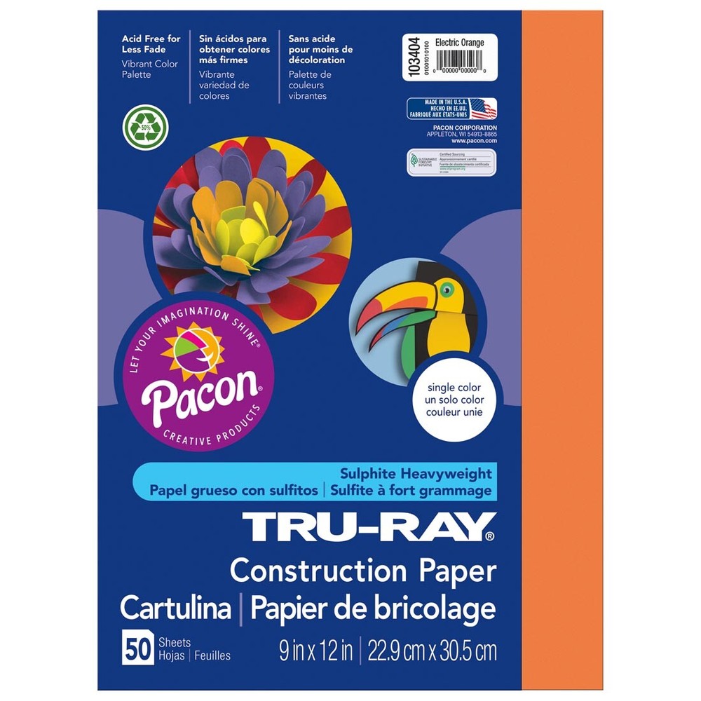 Tru-Ray Construction Paper 9x12" Electric Orange