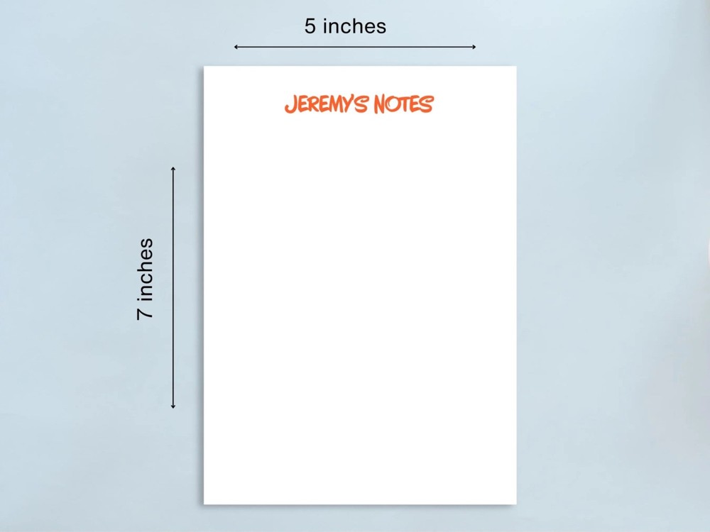 Personalized 5x7 Blank Notepad - Font and Color Options