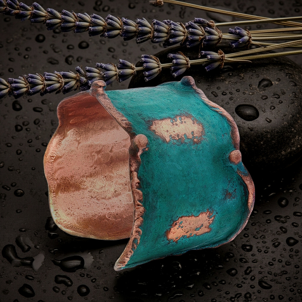 Solid Copper Rustic Patina Cuff Bracelet With Molten Edging & Verdigris Patina