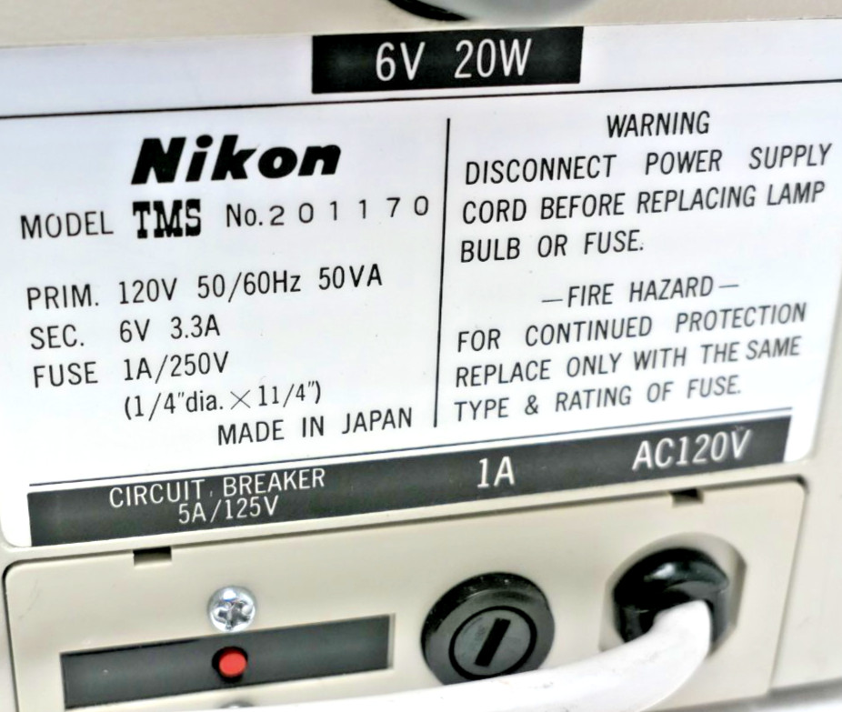 Nikon TMS Inverted Phase Contrast Binocular Microscope not turning on