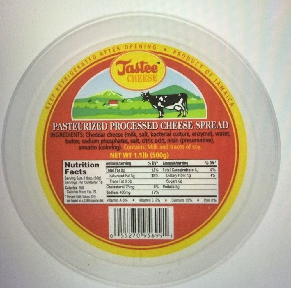 Tastee Jamaican Cheddar Cheese Spread 500g Pasteurized Processed Cheese