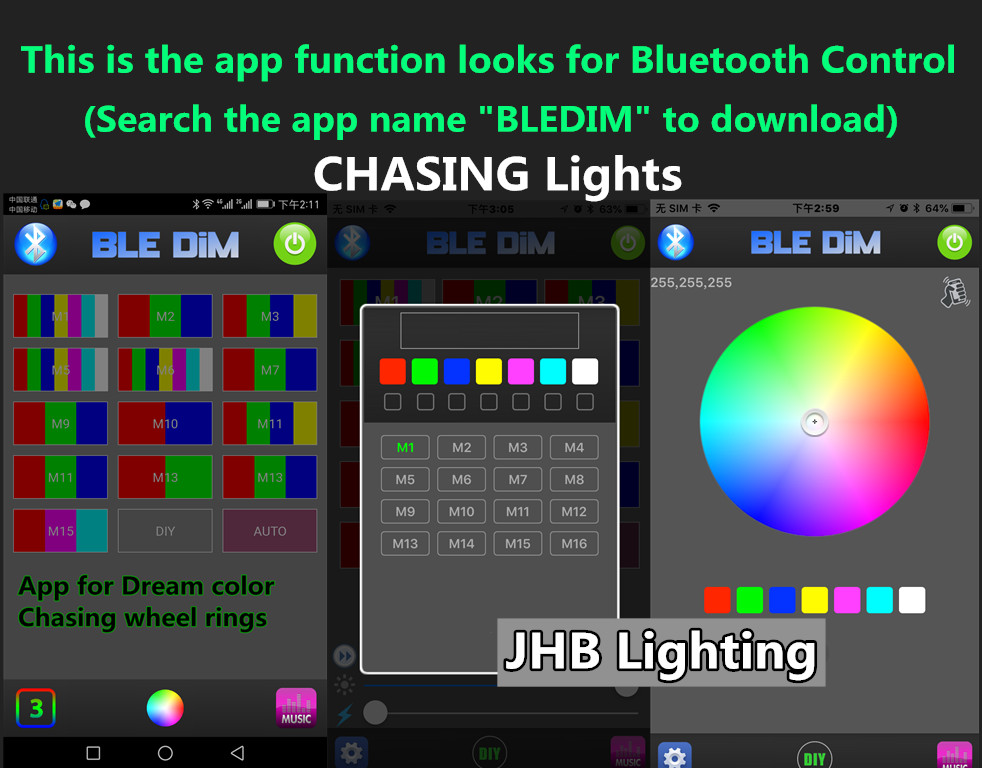 JHB Remote Bluetooth APP Controller Wiring for CHASING LED Strips/Wheel Lights