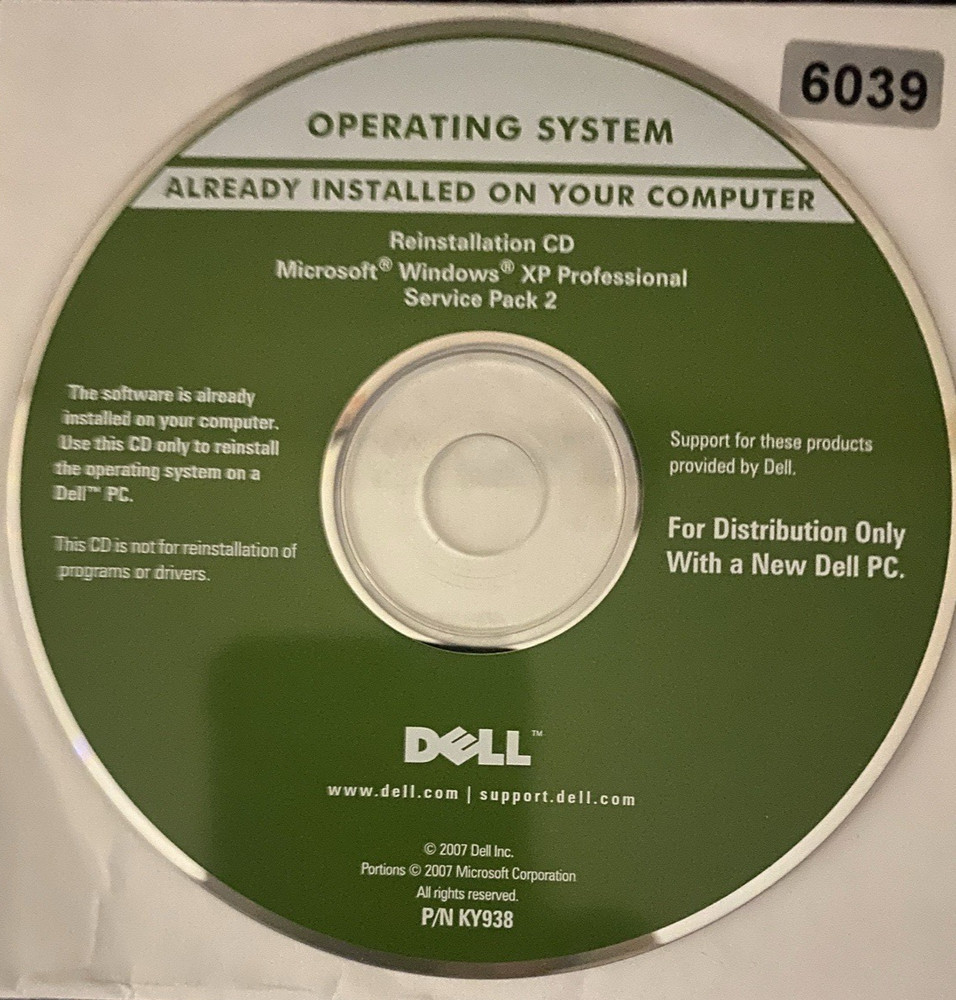 VINTAGE SOFTWARE | MICROSOFT WINDOWS XP PROFESSIONAL SERVICE PACK 2 | DELL DVD