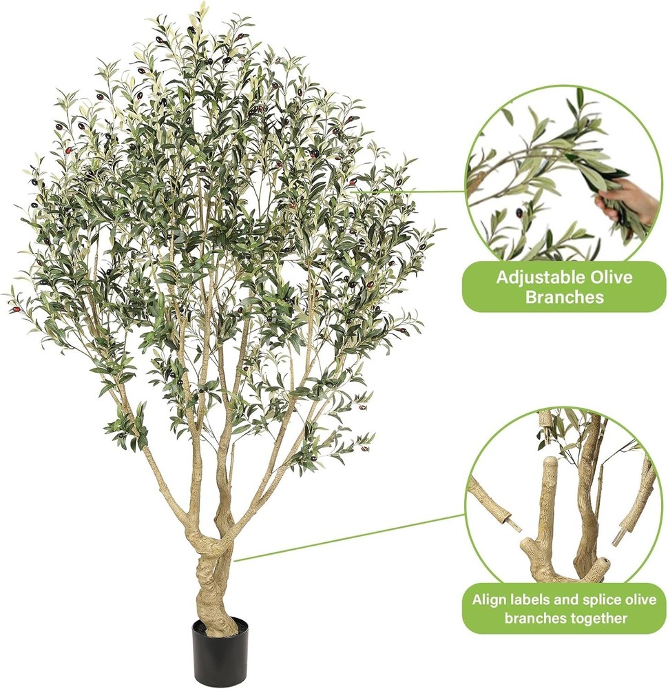 Faux Olive Tree 7ft - Large Artificial Olive Tree Indoor with Realistic Leave...