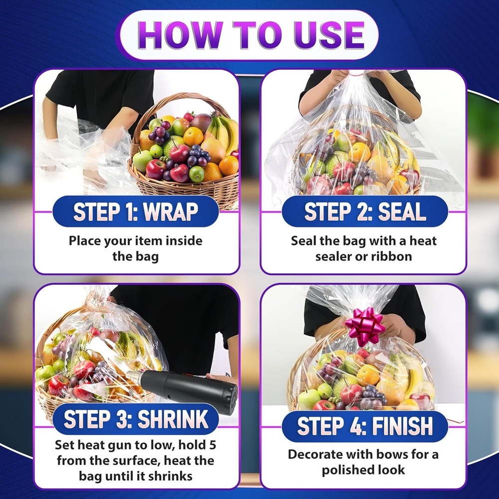 5 Pcs Shrink Wrap Bags Gift Baskets – 32x40 Large Shrink Wrap Wide Application