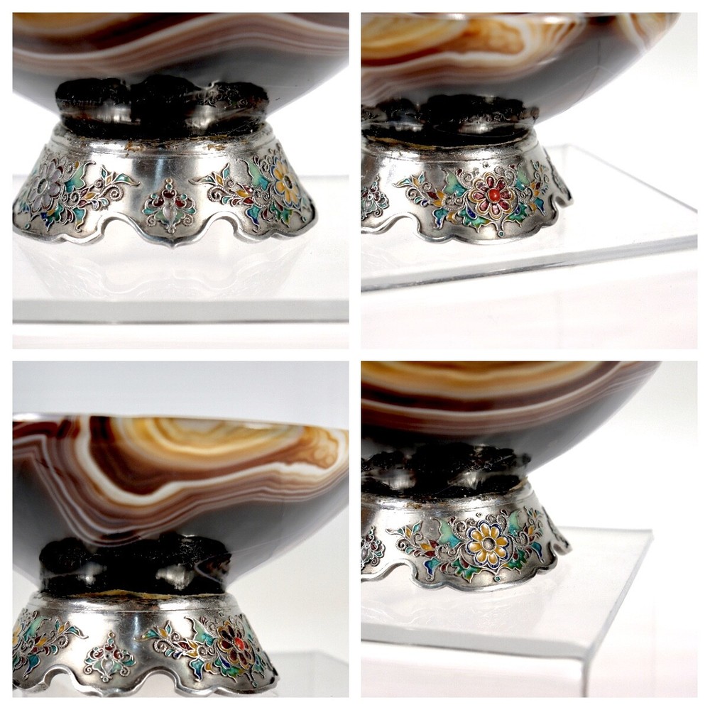 Old or Antique Enameled Austrian Silver & Agate Bowl.