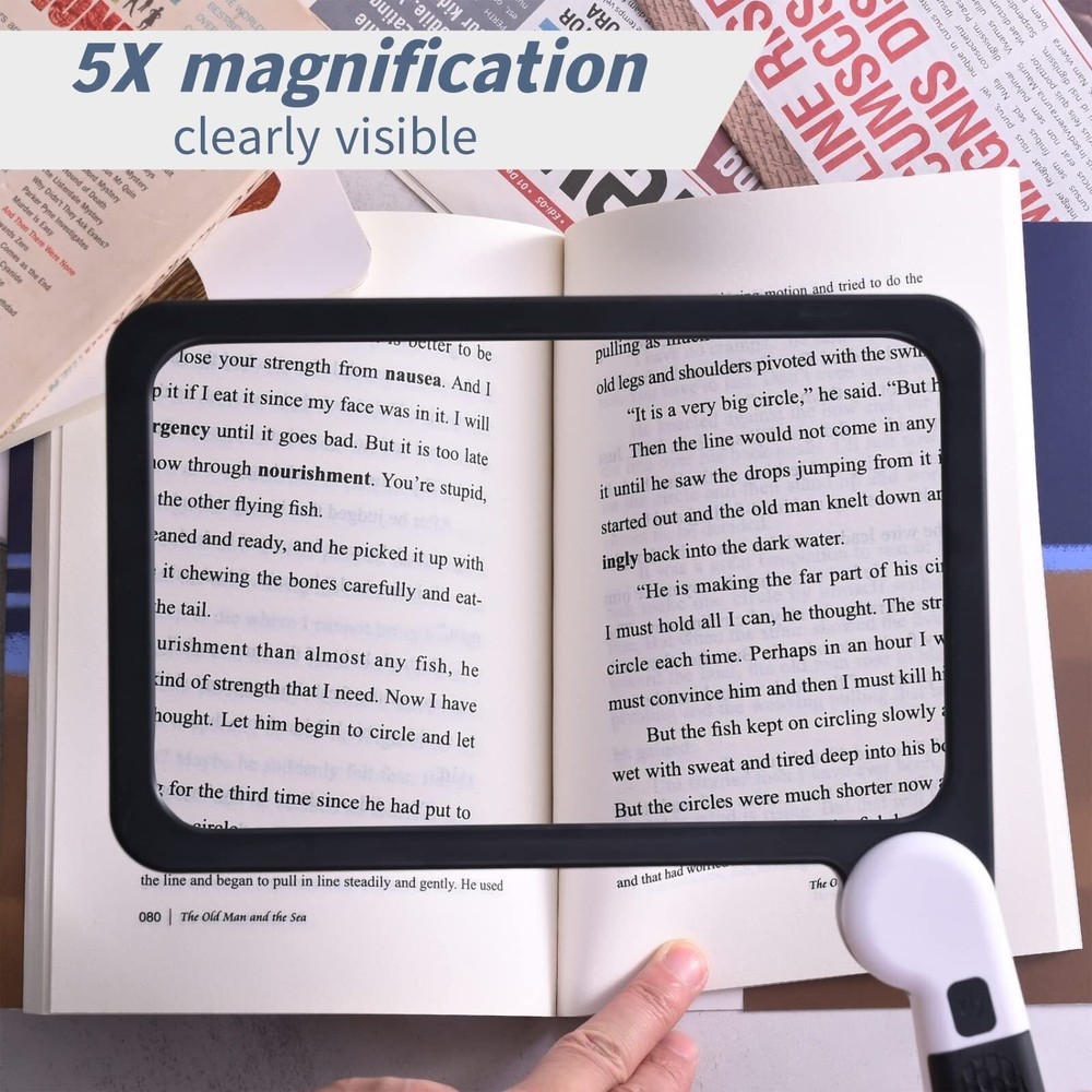 Magnifying Glass with Light, Page 5X Folding Handheld Rectangular Magnifier w...