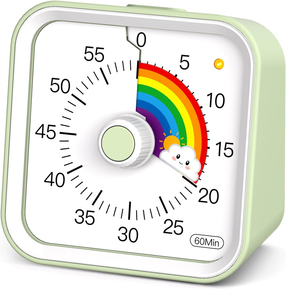 Visual Timer for Kids with Pause Function, Cute Silent Timer with Rainbow for Cl
