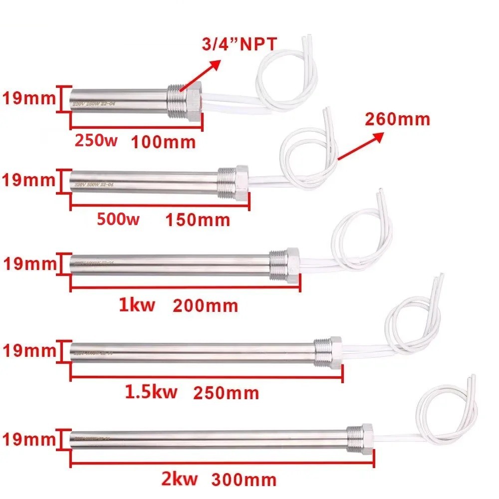 220V M16 Cartridge Heater Stainless Steel Immersion Heating Rod 300-800W Kits