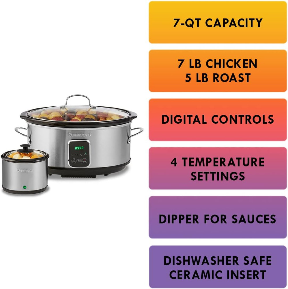 Kenmore 7-Quart Programmable Slow Cooker with Dipper & Non-Stick Insert