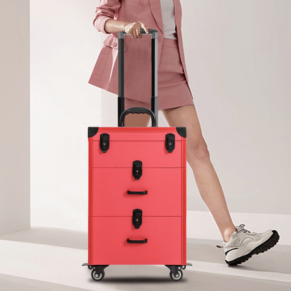 Cosmetic Storage Box & Lock Rolling Makeup Train Case, Makeup Organizer Suitcase