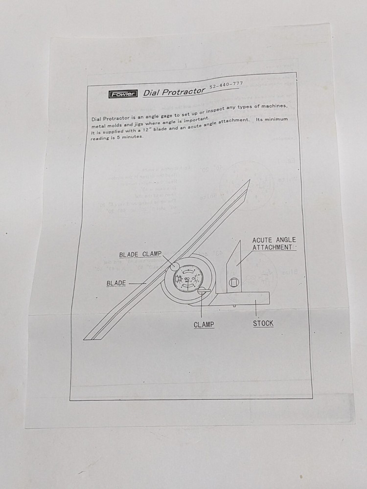 FOWLER 52-440-777 Dial Protractor (NEW).