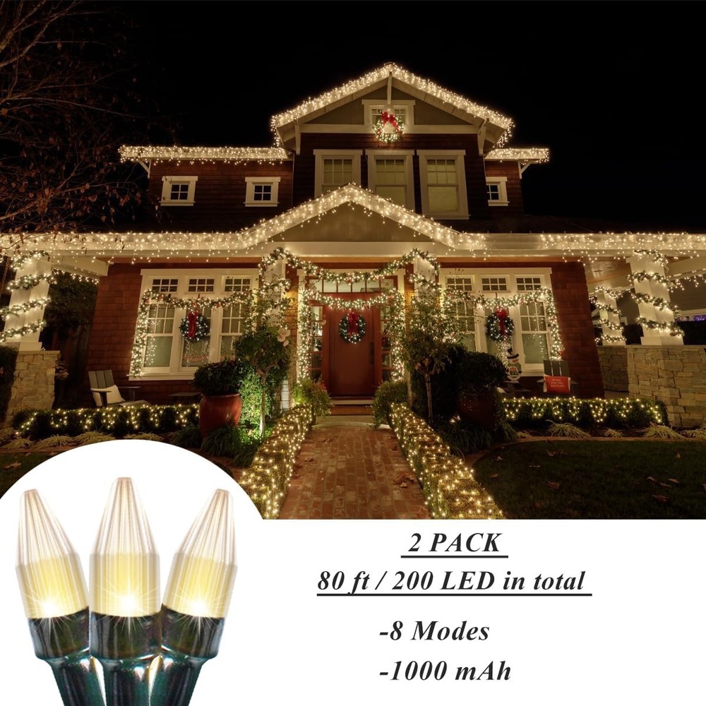 2 Pack Solar String Lights for Outside, 200 LED 80ft Total Solar Powered Stri...