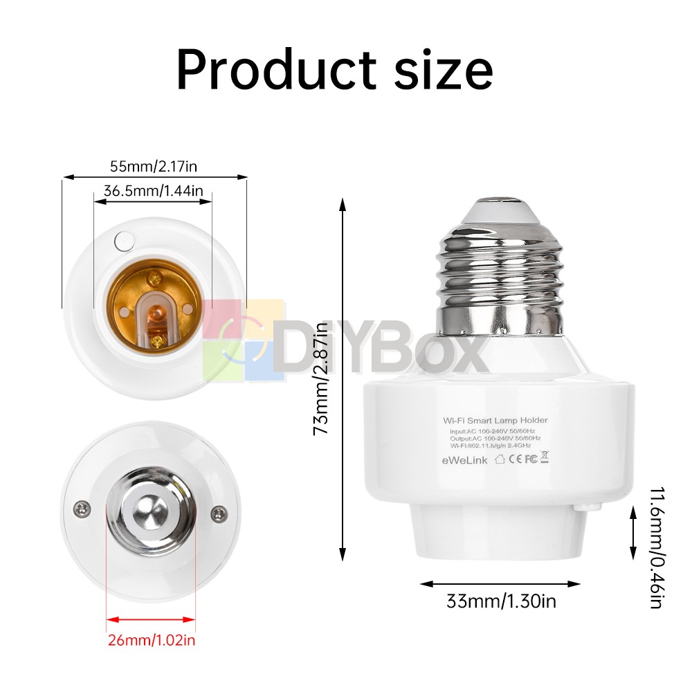 2PCS Smart WiFi Bulb Socket E26 E27 Light Bulb Adapter EWeLink Google Control