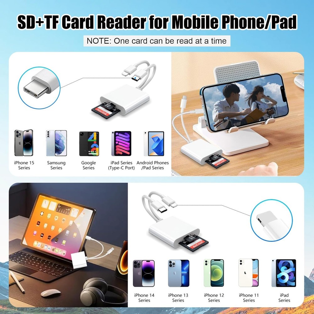 MicroSD Memory SD Card Reader iPhone iPad Dual Port Lightning USB Type C Adapter