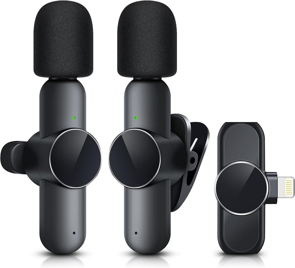2 Pack Wireless Microphone Mini Mic for iPhone 7-14 iPad, Tiny Lavalier Micropho