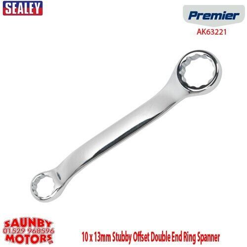 Sealey AK63221 Ring Spanner 10mm x 13mm Double End Offset Stubby SPANNER