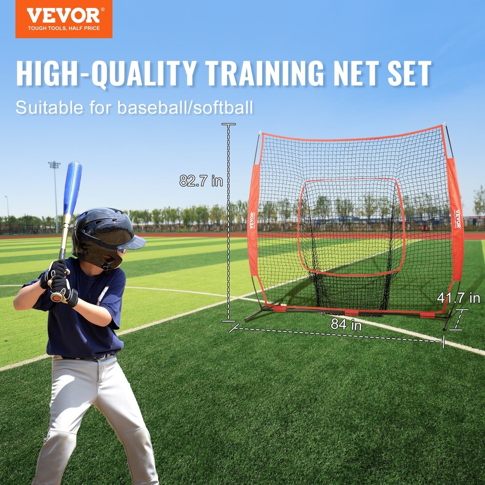 7x7 ft Baseball Softball Practice Net, Portable Baseball Training Net for Hittin