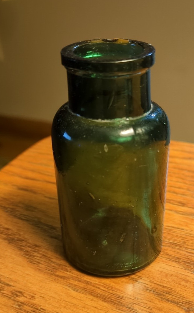 Antique Dark Olive Green Bottle 3 1/4"