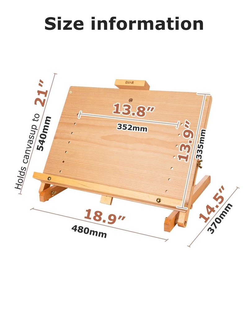 DJAR Tabletop Easel for Painting, Adjustable Solid Beech Wood Table Top Easel St