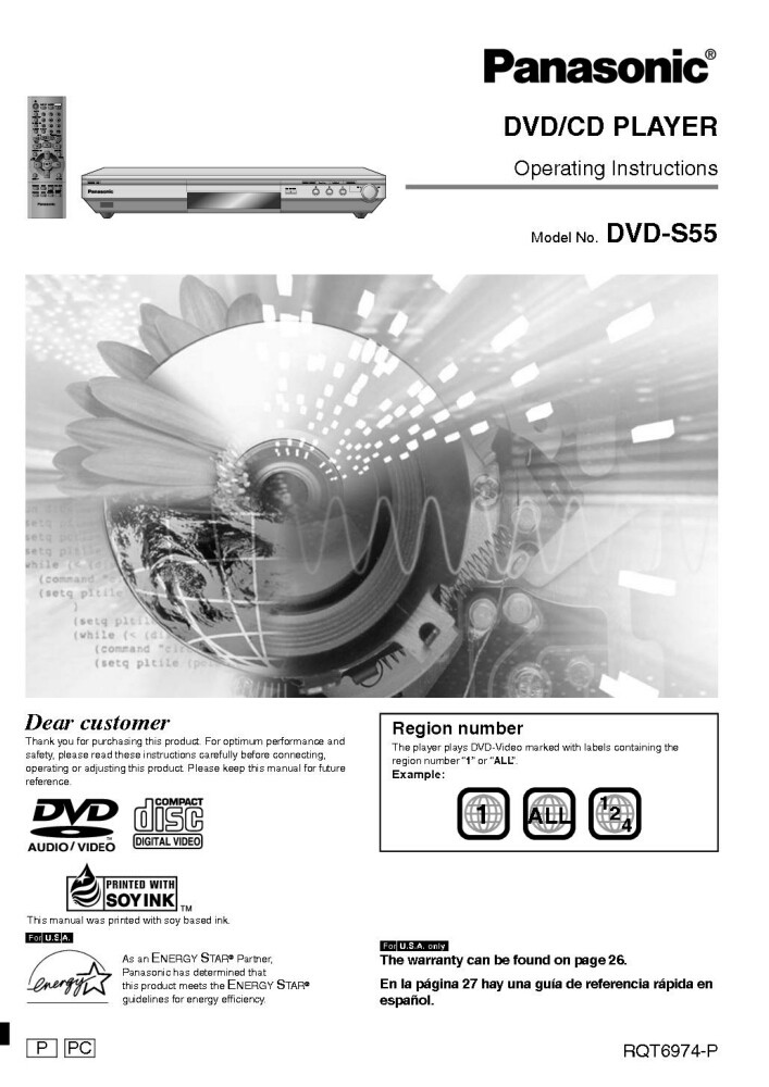 Panasonic DVD-S55 DVD Player Owners Instruction Manual