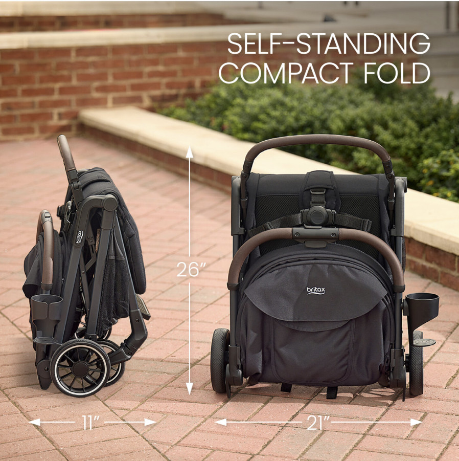 New Britax Juniper Compact Stroller FastPack RapidFold Cup Holder Raven Black