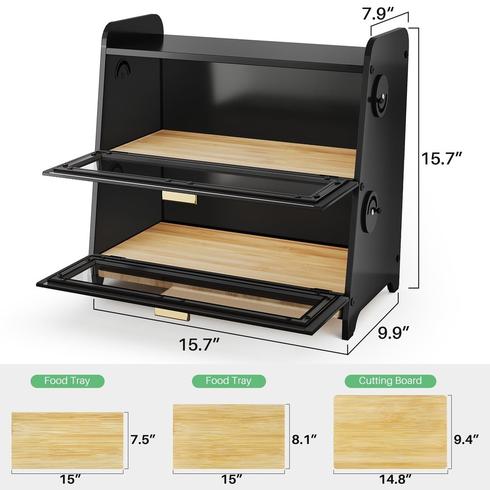 SNTD Bread Box - Kitchen Countertop Bread Storage Container with Bamboo Cutti...