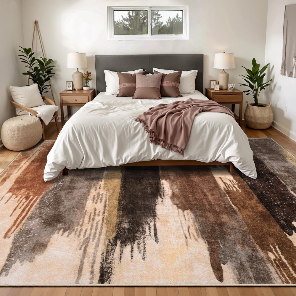 Ciicool Modern Abstract Brown Black Rug 8' x 10' (Rectangular),
