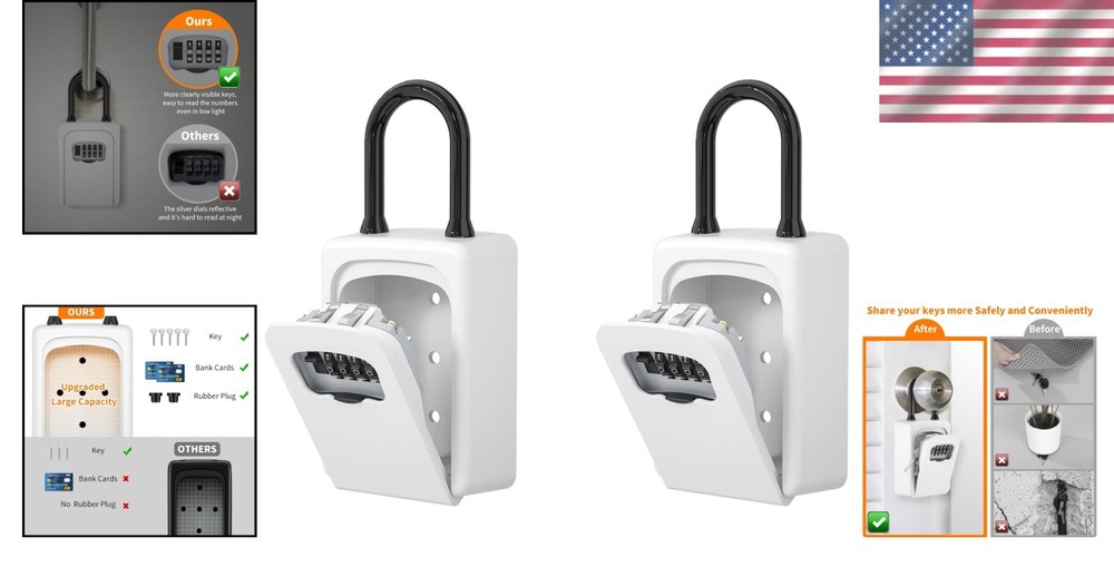 Weatherproof Key Lock Box, Visible Numbers, White