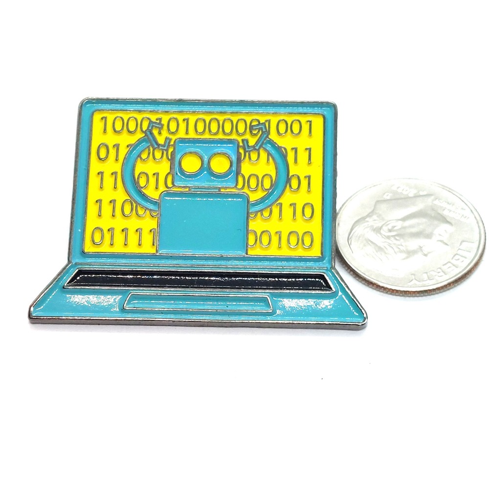 Robot in Laptop Binary Code 1 0 1 0 Pin Lapel Enamel Collectible