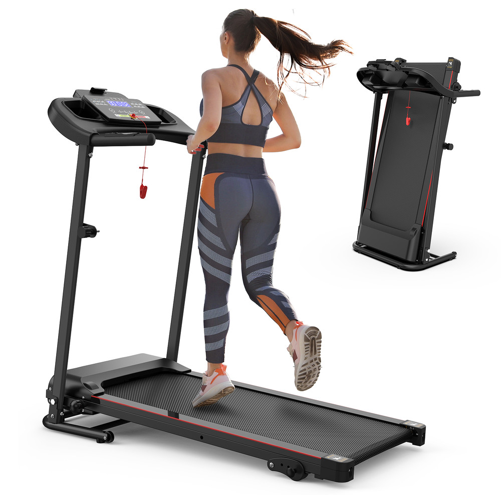 Foldable Treadmill With Cup Holders & Three-stage Adjustment & LED Display