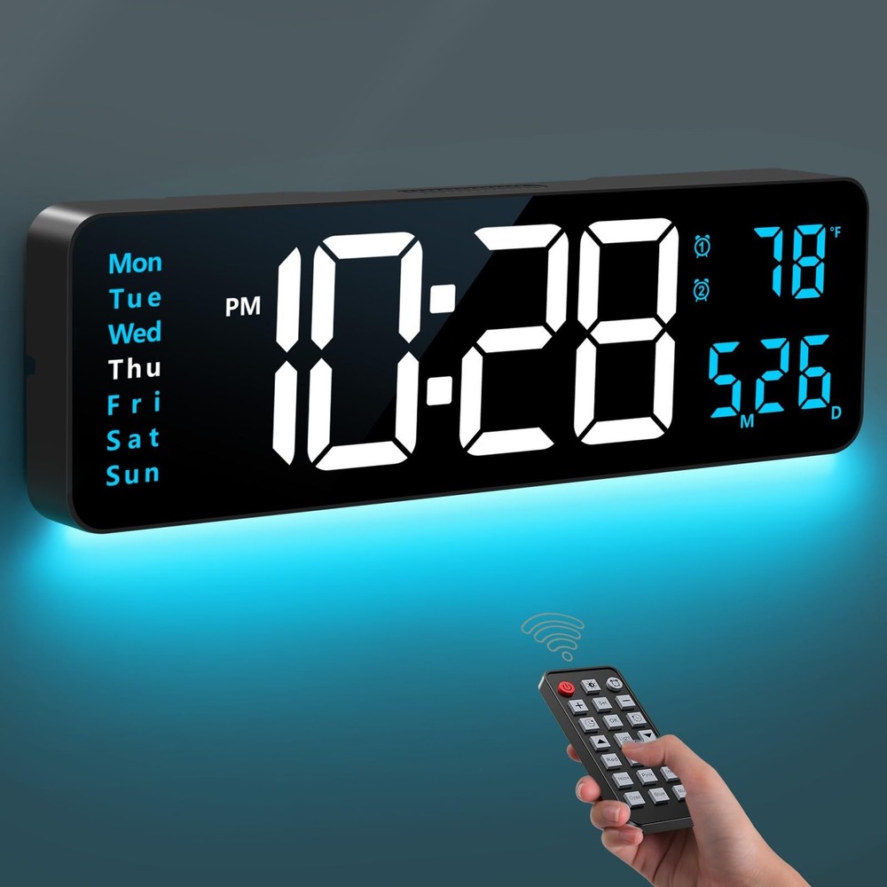 Digital Wall Clock, 16" Large Display Digital Clock with Night Light, Wall Cl...