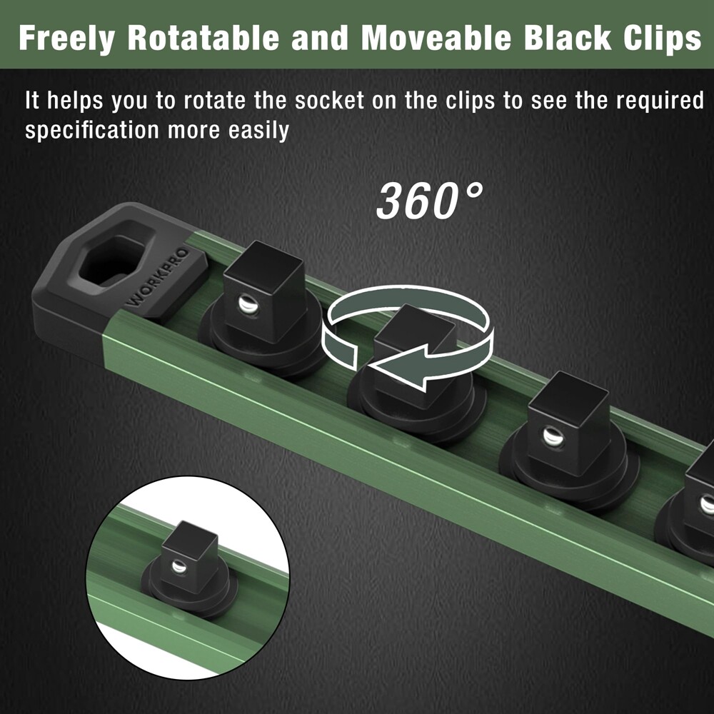 WORKPRO Magnetic Socket Organizer 3/8 Dr Aluminum Alloy Heavy Duty Socket Holder