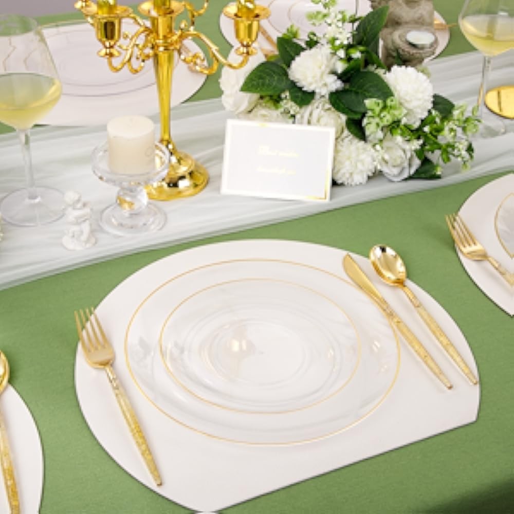 Clear Gold Plastic Plates - Disposable Plastic Sierware with