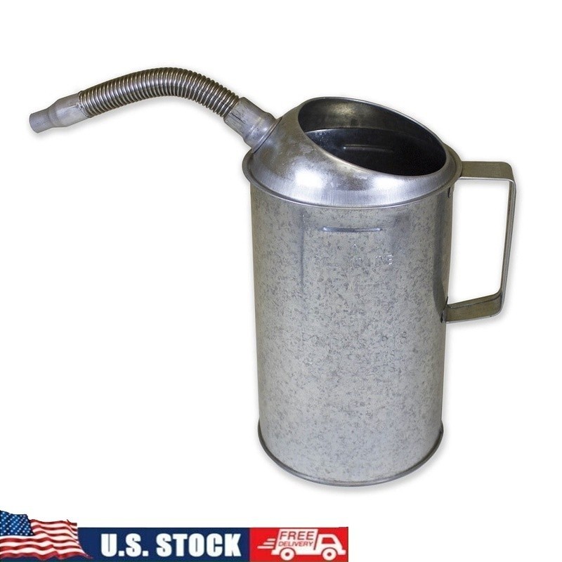 Heavy Duty 4 Quart Galvanized Measuring Can W/ Flexible Spout Stackable Funnel