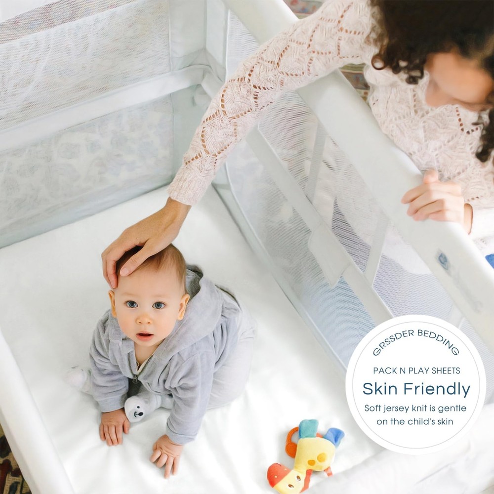 GRSSDER Mini Crib Sheets Fitted, Pack and Play Sheets 2 Pack, Ultra Soft