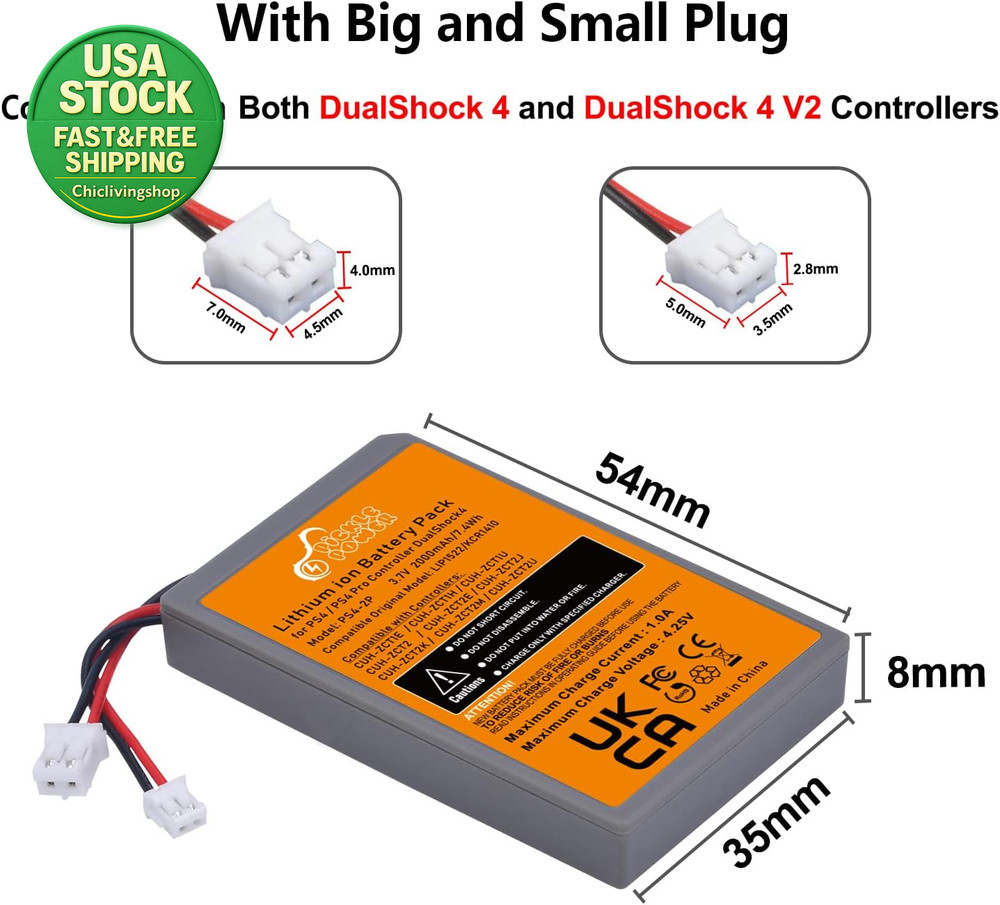 2000Mah PS4 Controller Battery Replacement 2 Pack CUH-ZCT1E ZCT2U