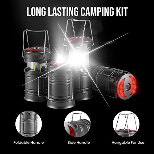 4 Pack LED Camping Lanterns, Battery Powered Lantern Flashlight COB Camp
