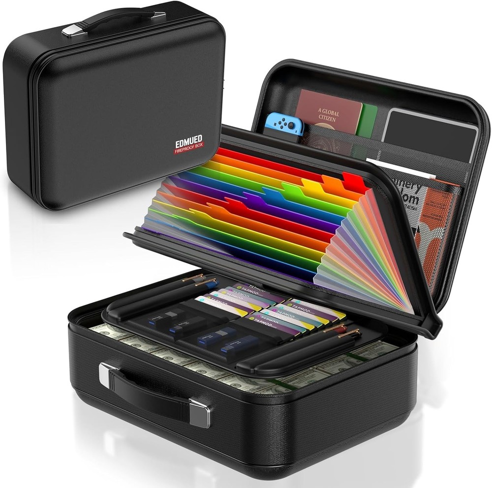 Durable Fireproof Document Case with Multi-Compartment Storage & Locking System