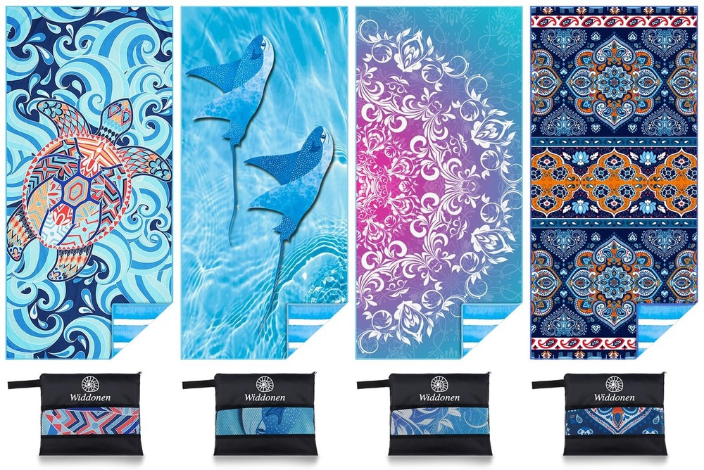 4 Pack Microfiber Lightweight Beach Towel Sand Free Quick Dry Absorbent Thin ...
