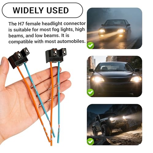 2PCS H7 Bulb Socket, Bulb Socket Harness Extension Kit, Replacement of Pure