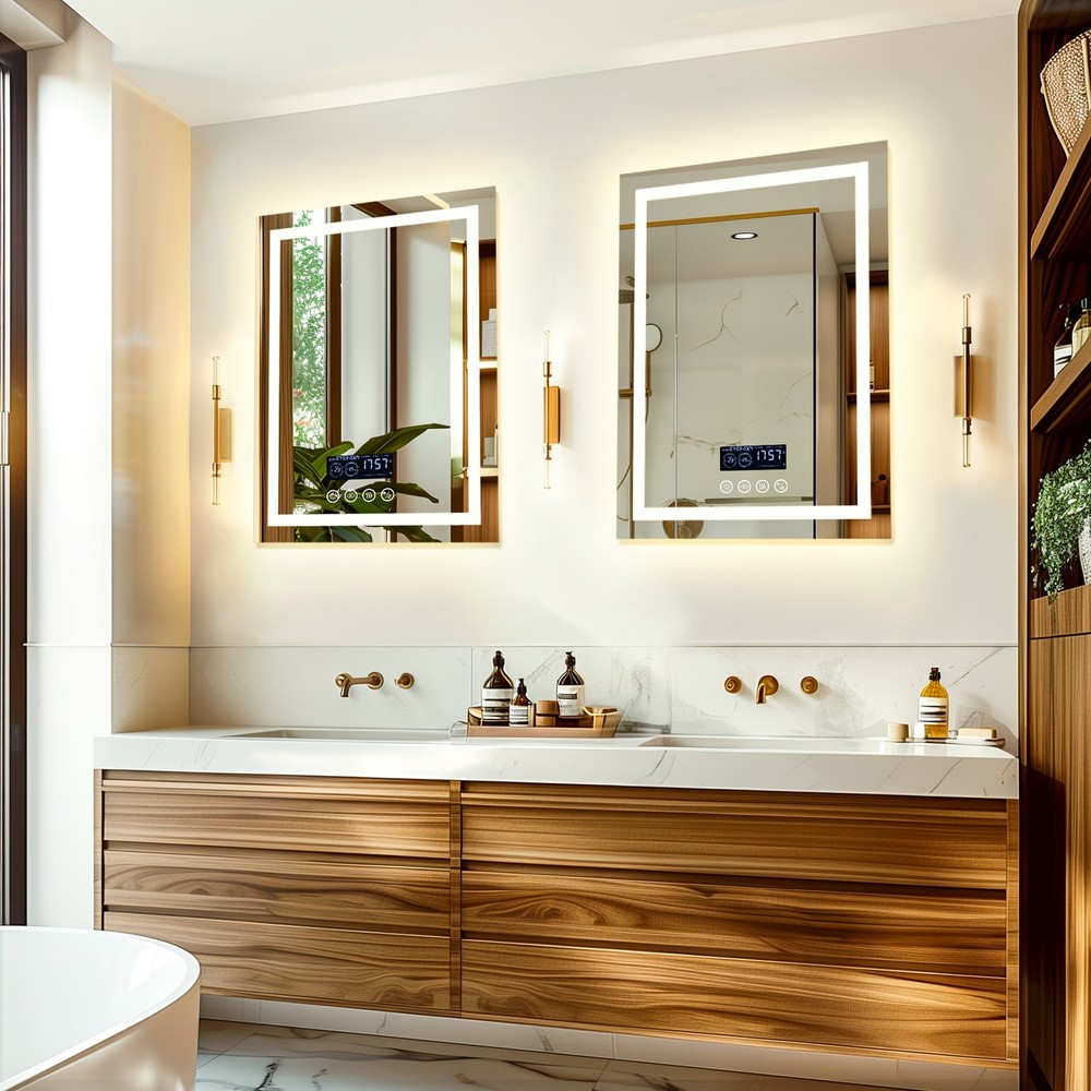 WISFOR Smart LED Lighted Bathroom Mirror with Bluetooth Speaker, Digital Display