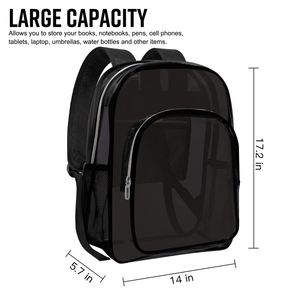 Clear Backpack Heavy Duty Transparent Backpack for Security Travel Work (Black)