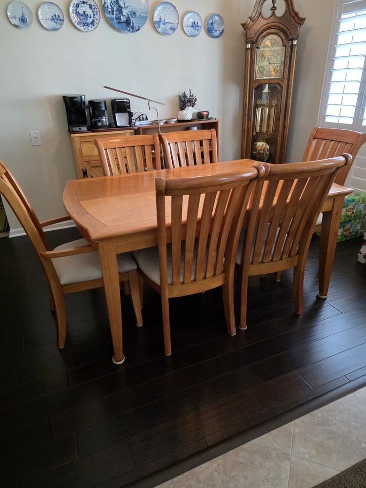 Dining Table Solid Wood, Table Extension and 6 Chairs