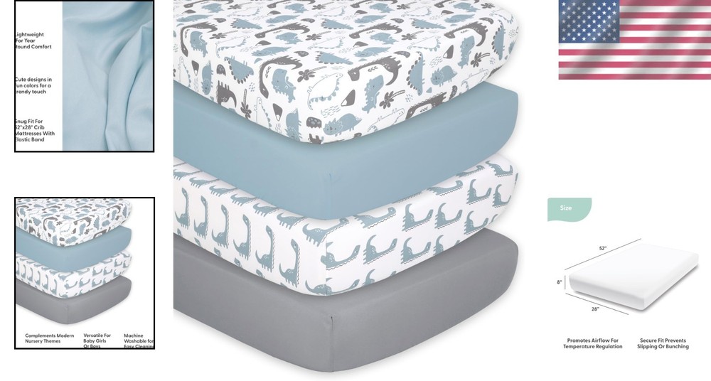 Baby Boy Nursery Decor - 4-Pack Fitted Crib Sheets