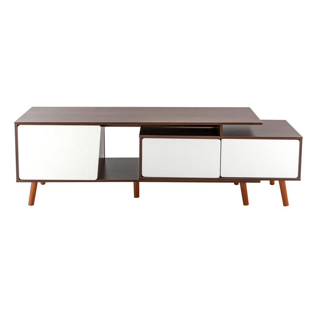 3-Compartments TV Stand Adjustable Living Room Retangular Television Cabinet